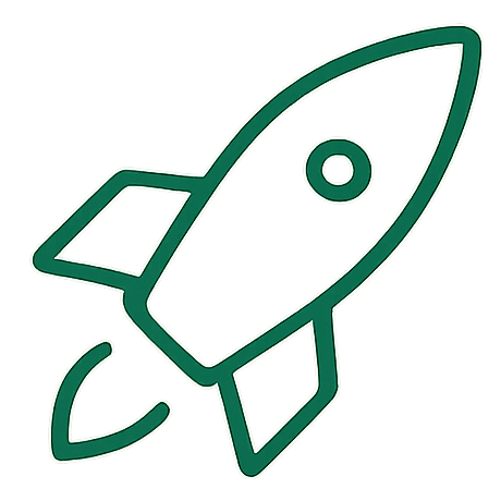 OceanEdge Creative Stylized rocket ship icon with a simple outline design.