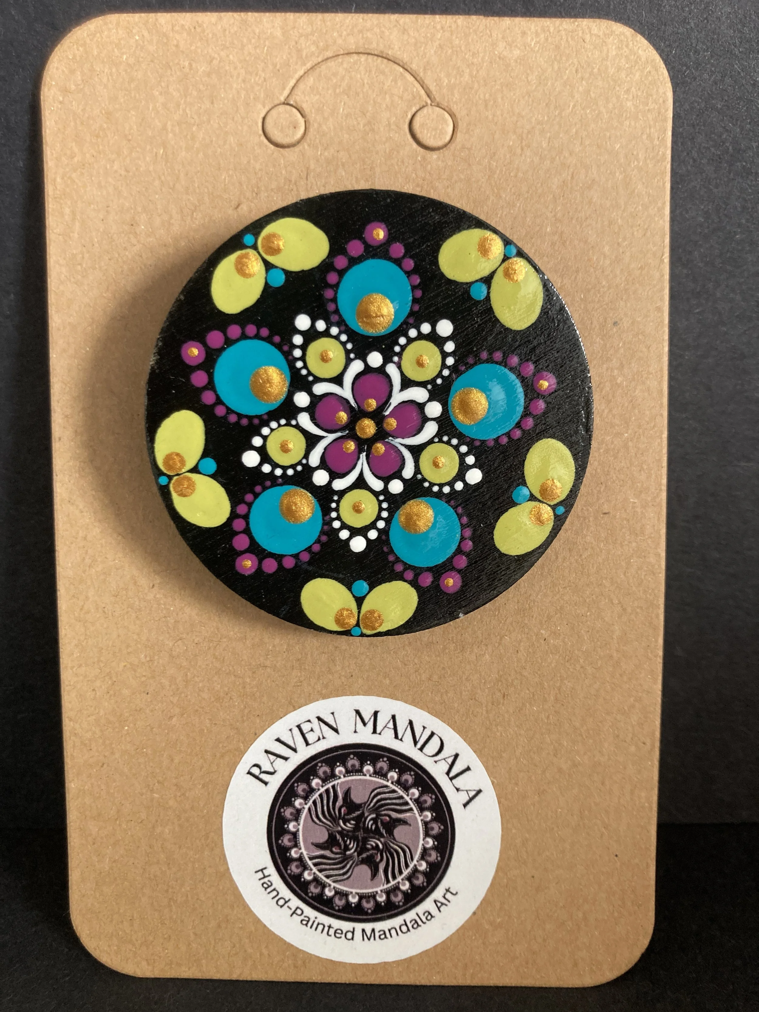 Peacock Palette Wooden Mandala Brooch