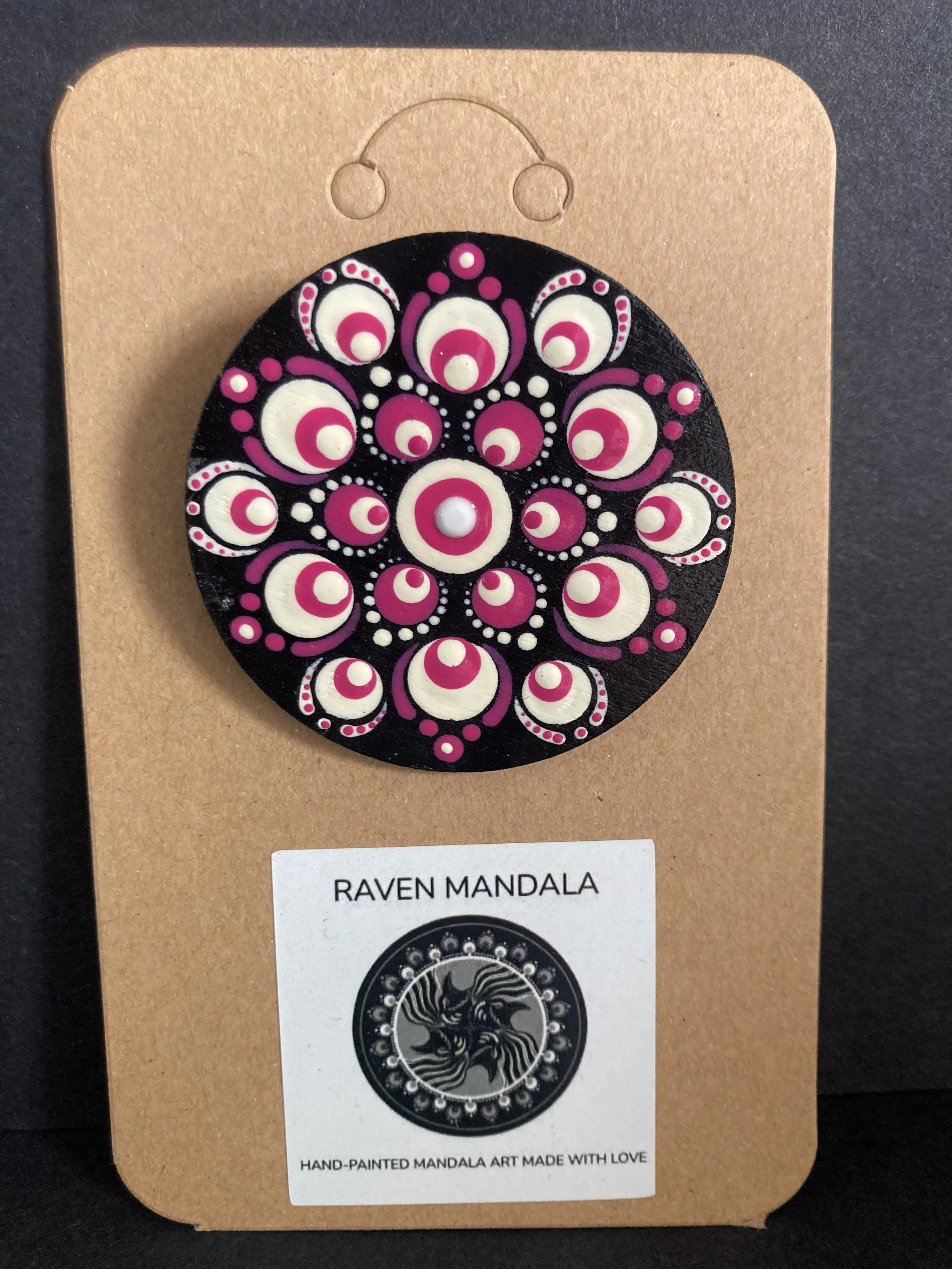 Pink and White Wooden Mandala Brooch