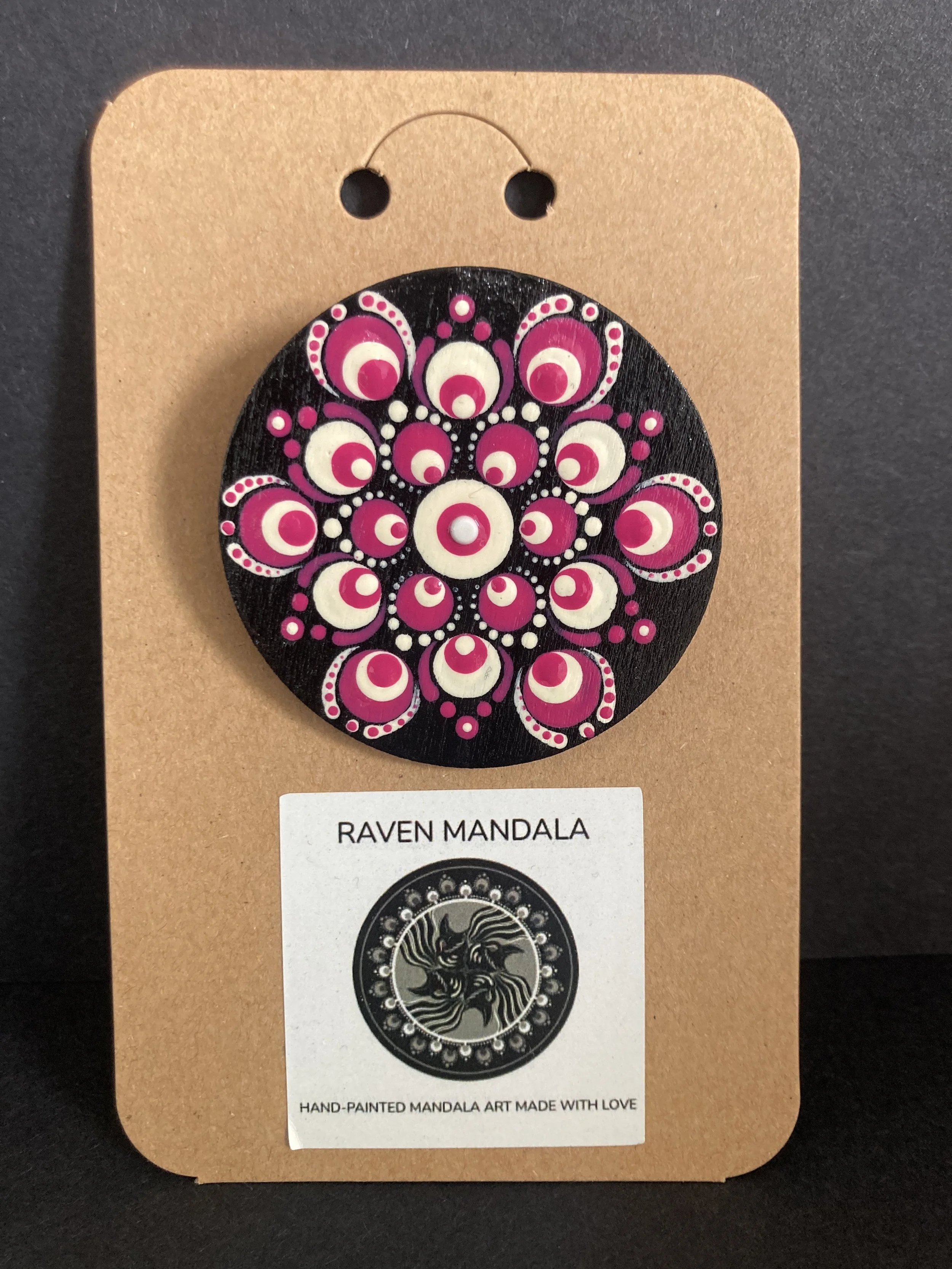 Pink and Buttermilk Wooden Mandala Brooch
