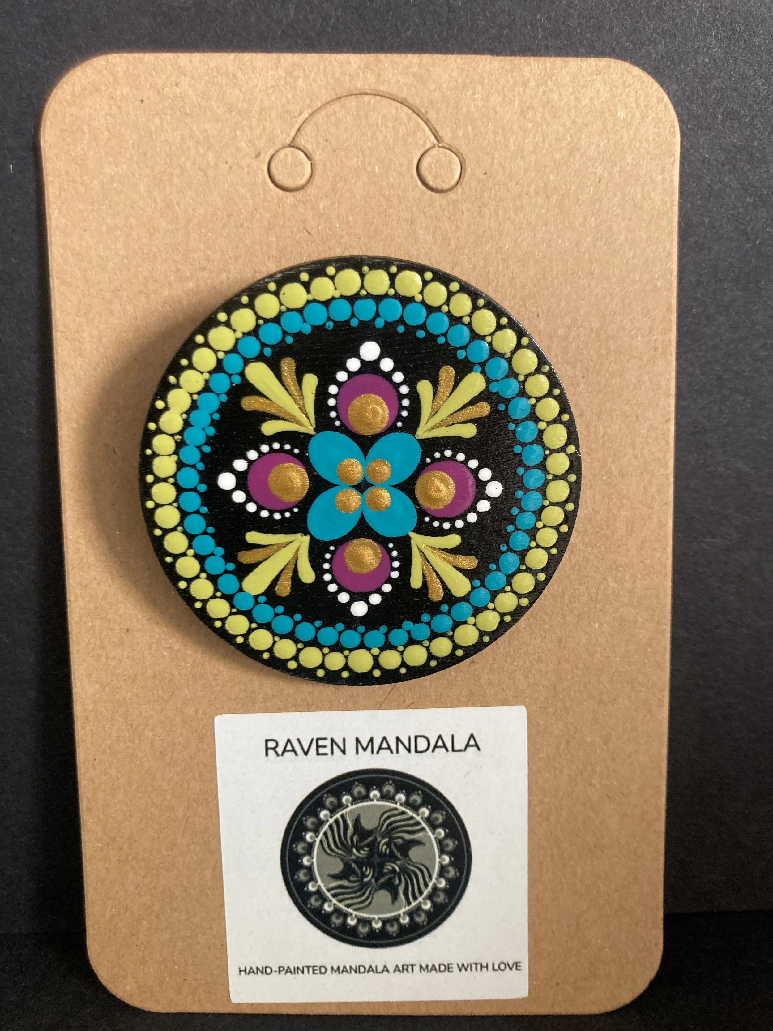 Peacock Palette Wooden Mandala Brooch
