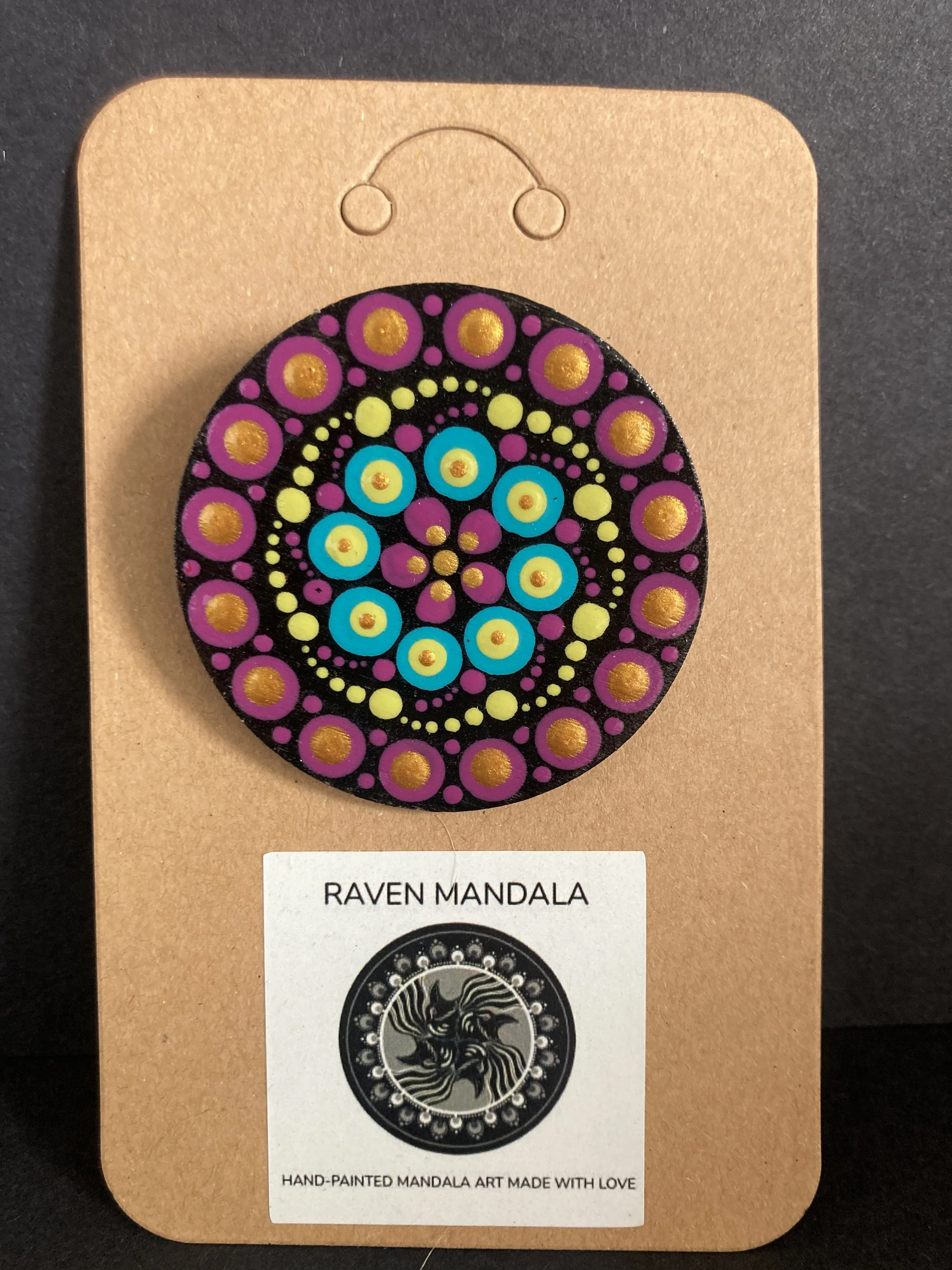 Peacock Palette Wooden Mandala Brooch