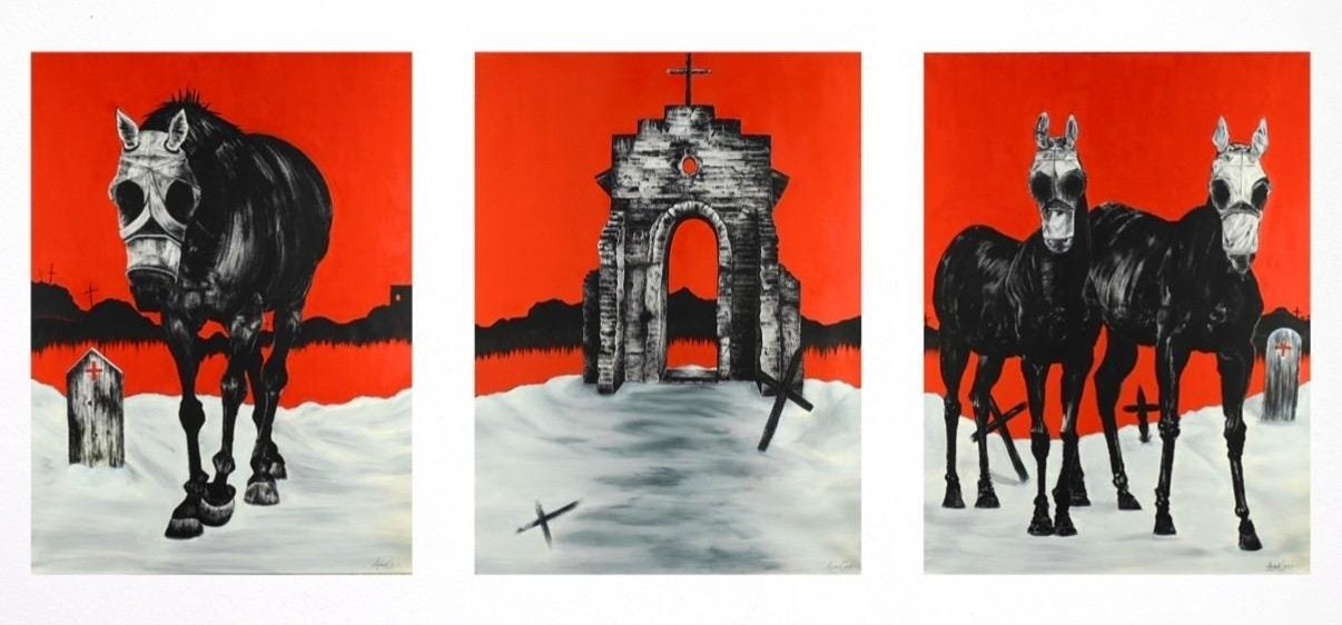 Red Gate #1, #2, #3 (Triptych) - 30” x 40” oil and acrylic on canvas