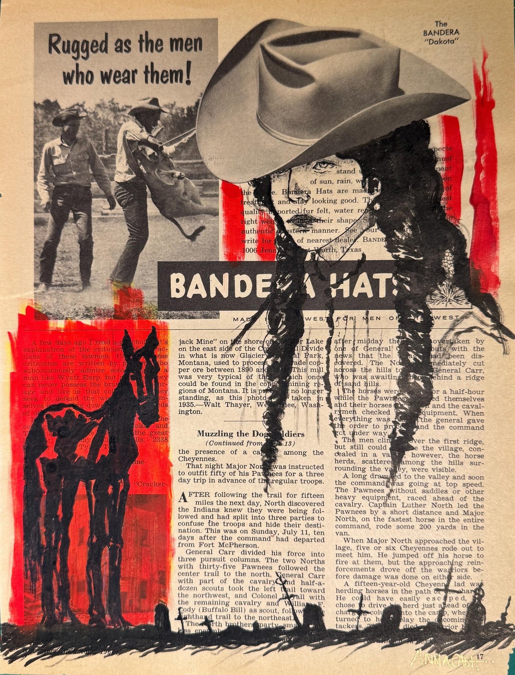 Rugged Cowgirl - 8.5” x 11” ink and acrylic on vintage magazine