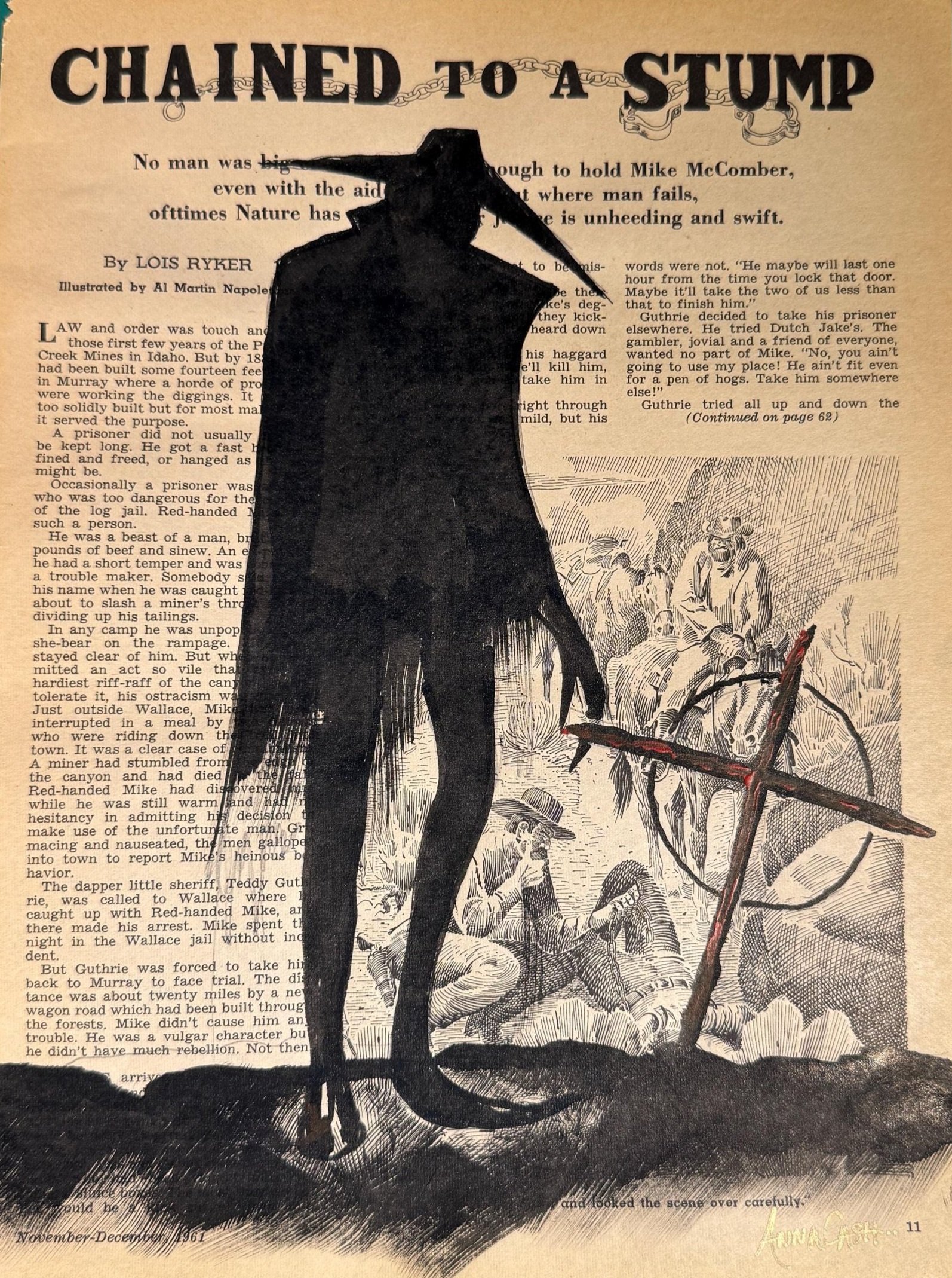 Shrouded Man - 8.5” x 11” Ink illustration on magazine