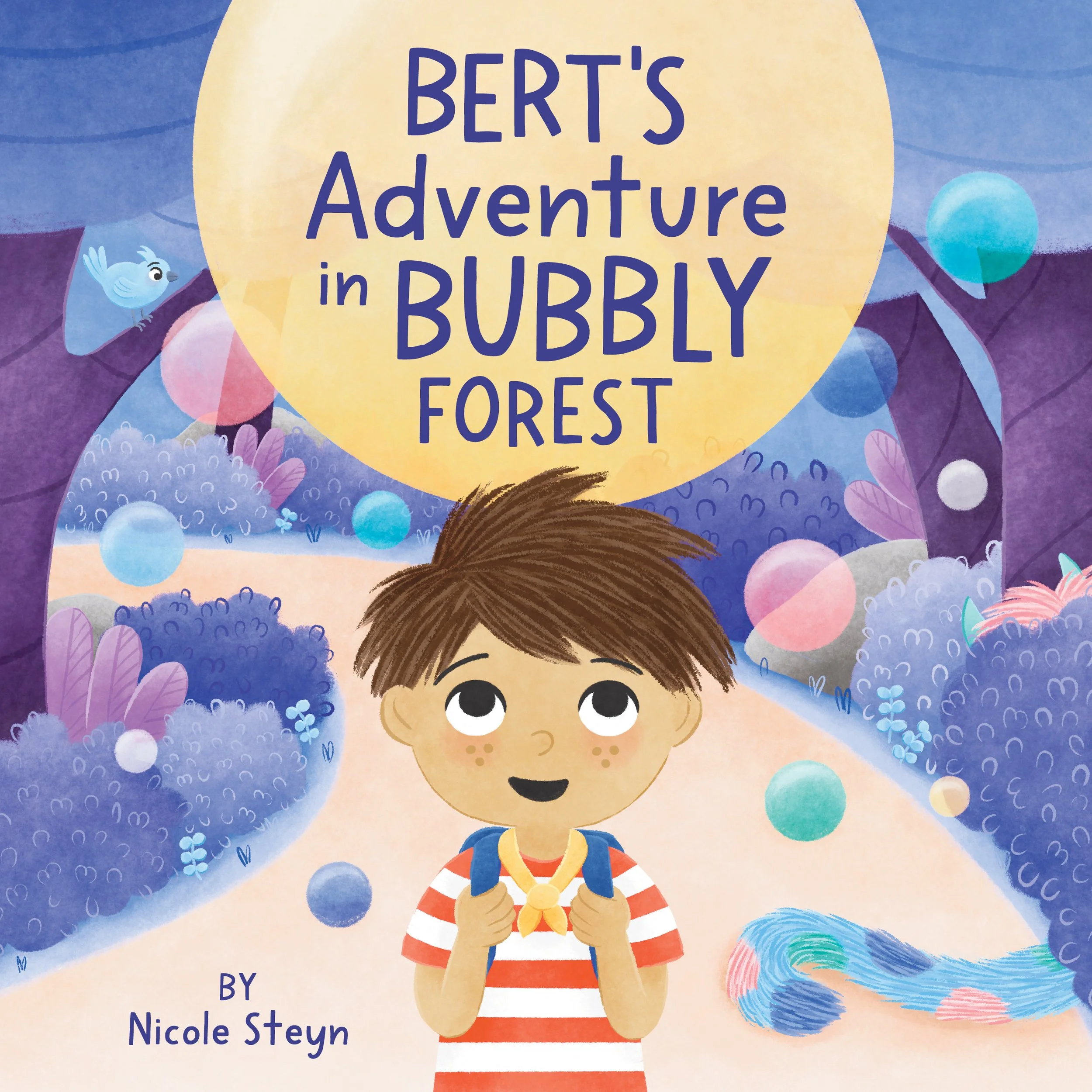 Book cover for Bert's Adventure in Bubbly Forest story about a boy and a bubble monster