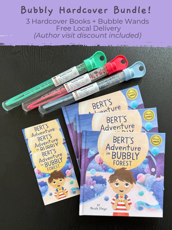 Award finalist children’s book bundle with hardcover and bubble wands for early learning centres