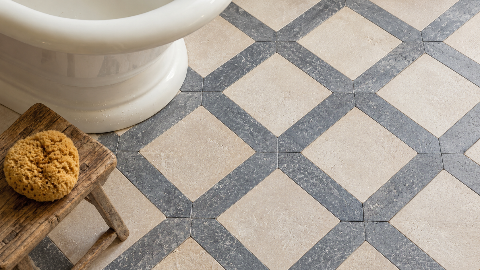 Warm ivory diamond-lattice bathroom floor.png