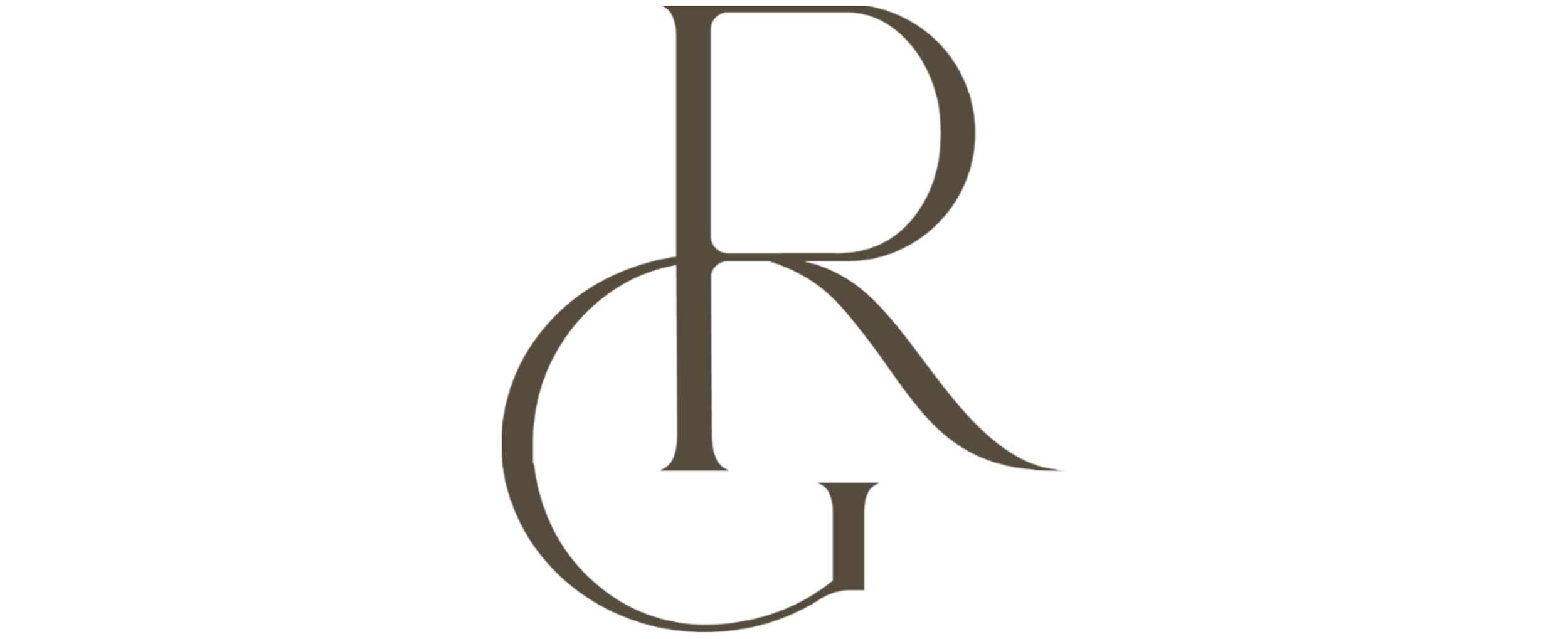 The image displays a logo with the letters 'B' and 'G' intertwined in a stylish, elegant font in dark brown color, placed on a white background.