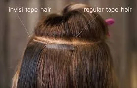 Comparison of invisibob tape hair and regular tape hair styles on a person's head
