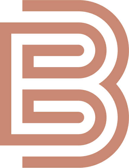 Stylized letter B logo with black and brown colors.
