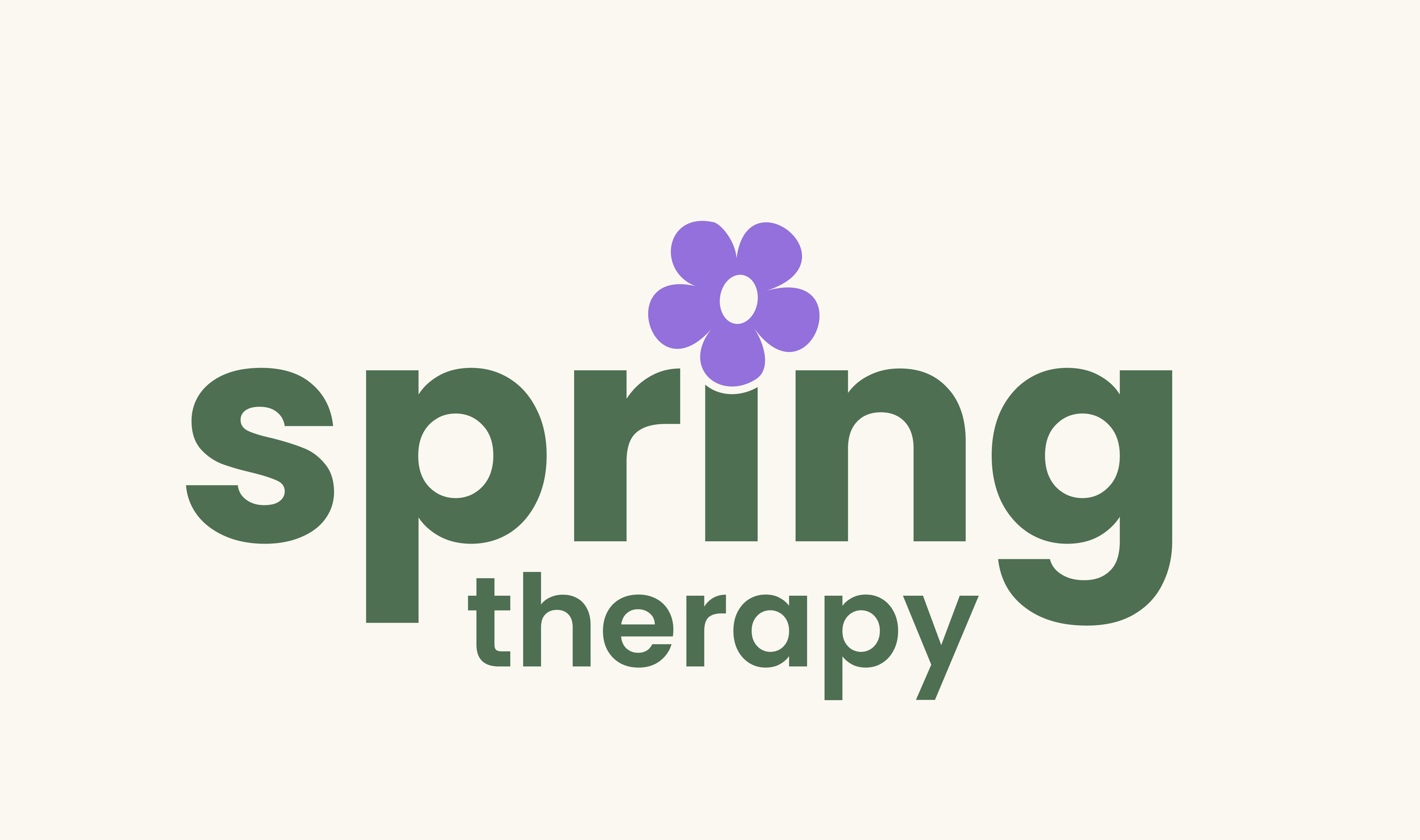Spring therapy logo with green text and a purple flower above the word "spring"