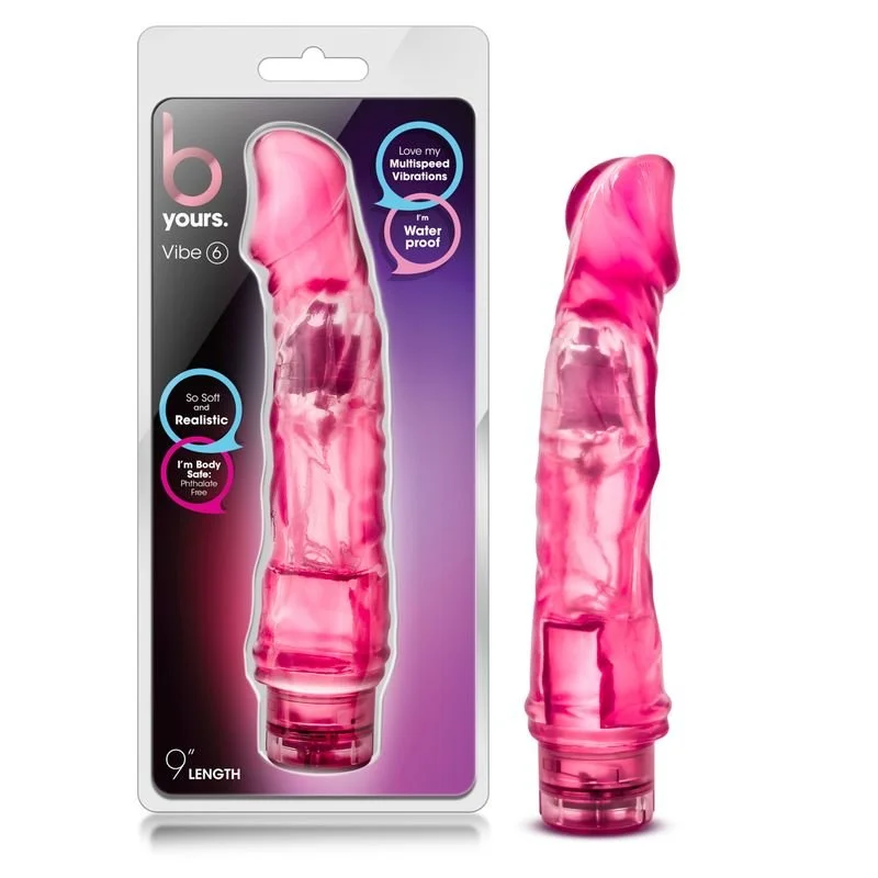 B Yours Vibe 6 Vibrating Dildo 9" - Pink