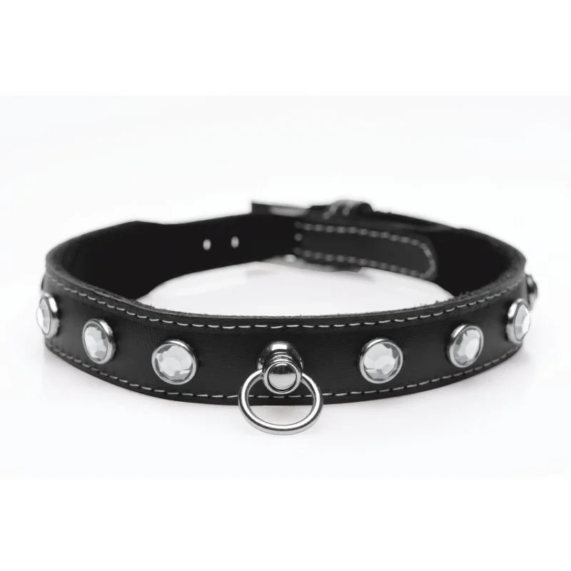 Master Series Bling Vixen Leather Choker w Rhinestones - Clear