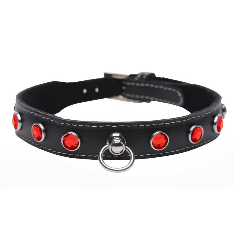 Master Series Bling Vixen Leather Choker w Rhinestones - Red
