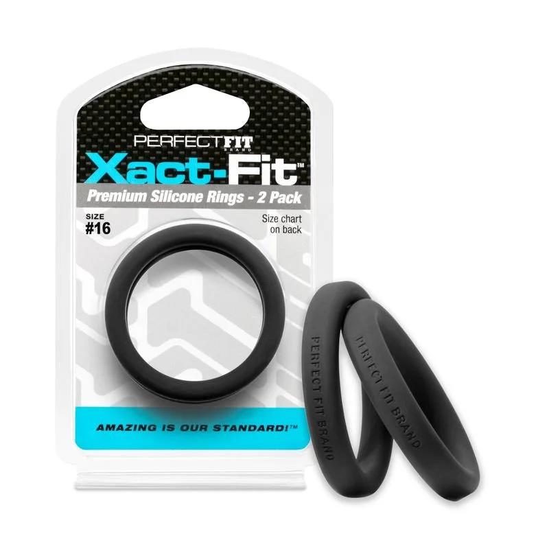 Perfect Fit Xact-Fit #16 1.6" 2 Pack Cock Ring - Black