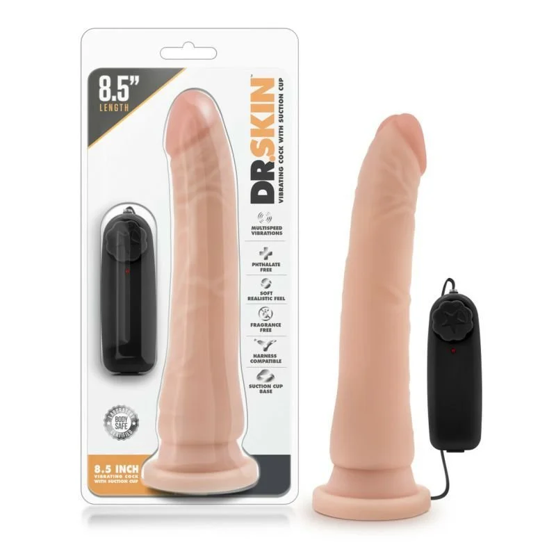 Dr Skin 8.5in Vibrating Realistic Cock w Suction Vanilla Dildo 8.5" - Vanilla
