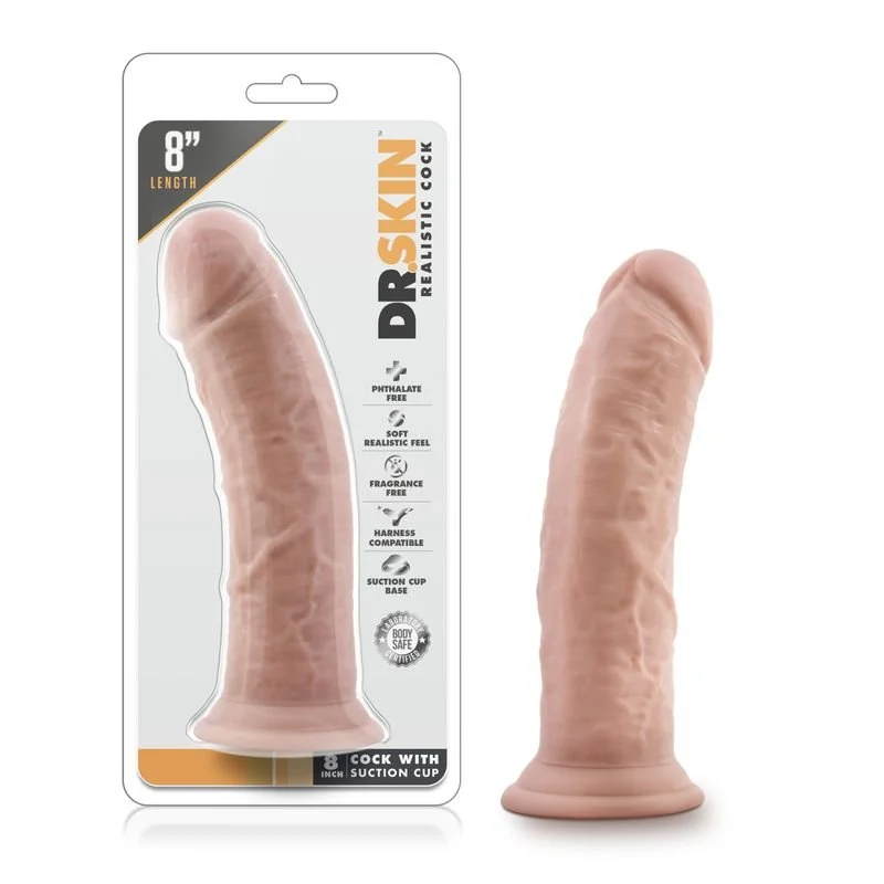 Dr Skin 8in Cock With Suction Cup Vanilla Cock Ring 8" - Vanilla