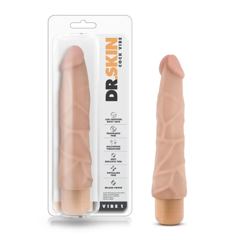 Dr Skin Cock Vibe 1 Vibrating Cock Beige Vibrator 9" - Beige