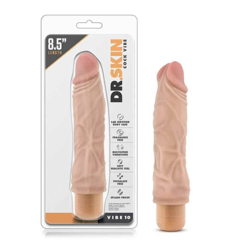 Dr Skin Cock Vibe 10 Vibrating Cock Beige Vibrator 8.5" - Beige