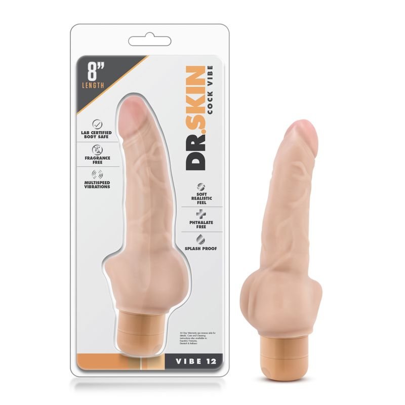 Dr Skin Cock Vibe 12 Vibrating Cock Beige Anal Plug 8" - Beige