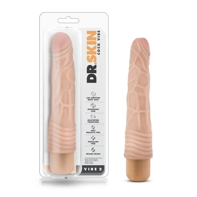 Dr Skin Cock Vibe Vibrating Cock Beige Vibrator 9" - Beige