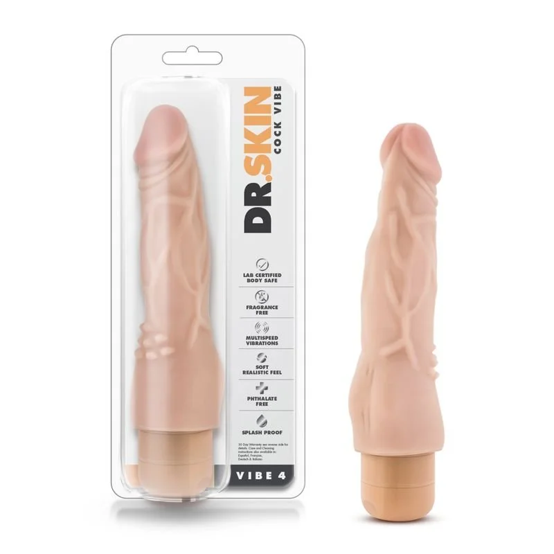 Dr Skin Cock Vibe Vibrating Cock Beige Vibrator 8" - Beige