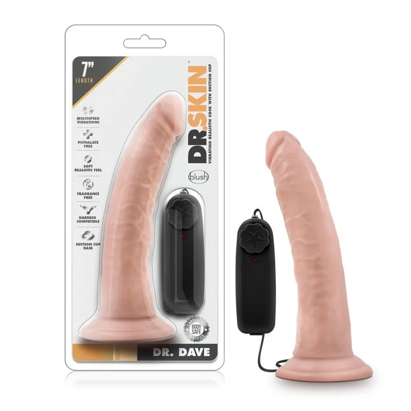 Dr Skin Dr Dave Vibrating Cock with Suction Cup Vanilla Vibrator 7" - Vanilla