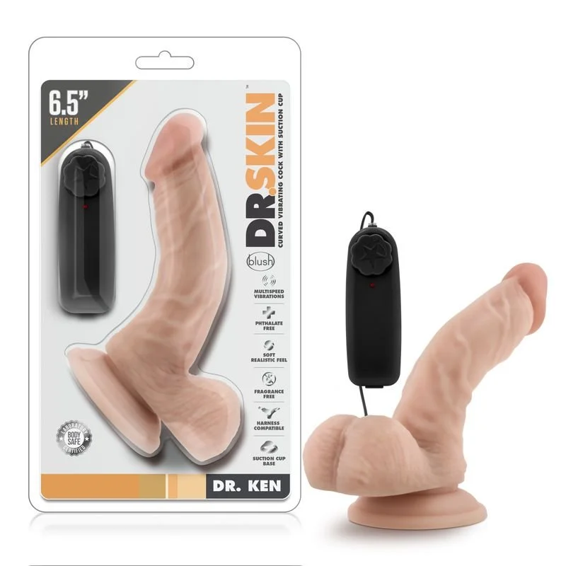 Dr Skin Dr Ken Vibrating Cock with Suction Cup Vanilla Prostate Massager 6.5" - Vanilla