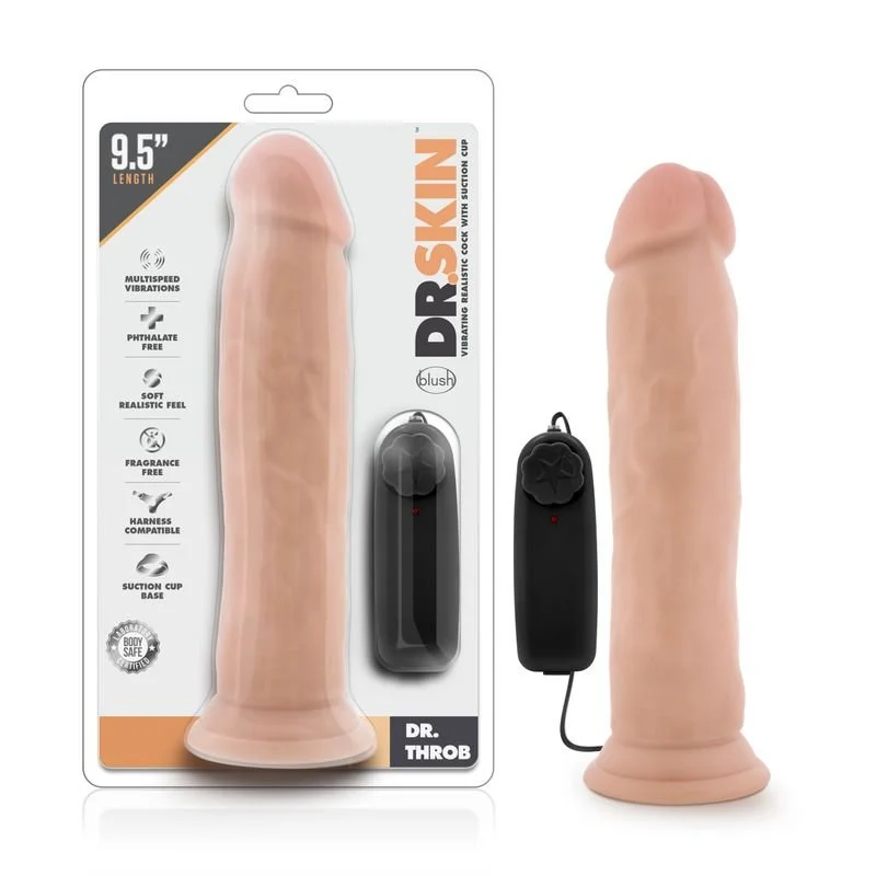 Dr Skin Dr Throb Vibrating Realistic Cock with Suction Cup Vanilla Vibrator 9.5" - Vanilla