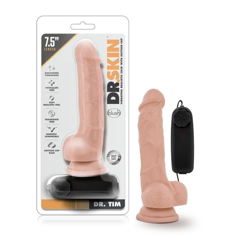 Dr Skin Dr Tim Vibrating Cock with Suction Cup Vanilla Vibrator 7.5" - Vanilla