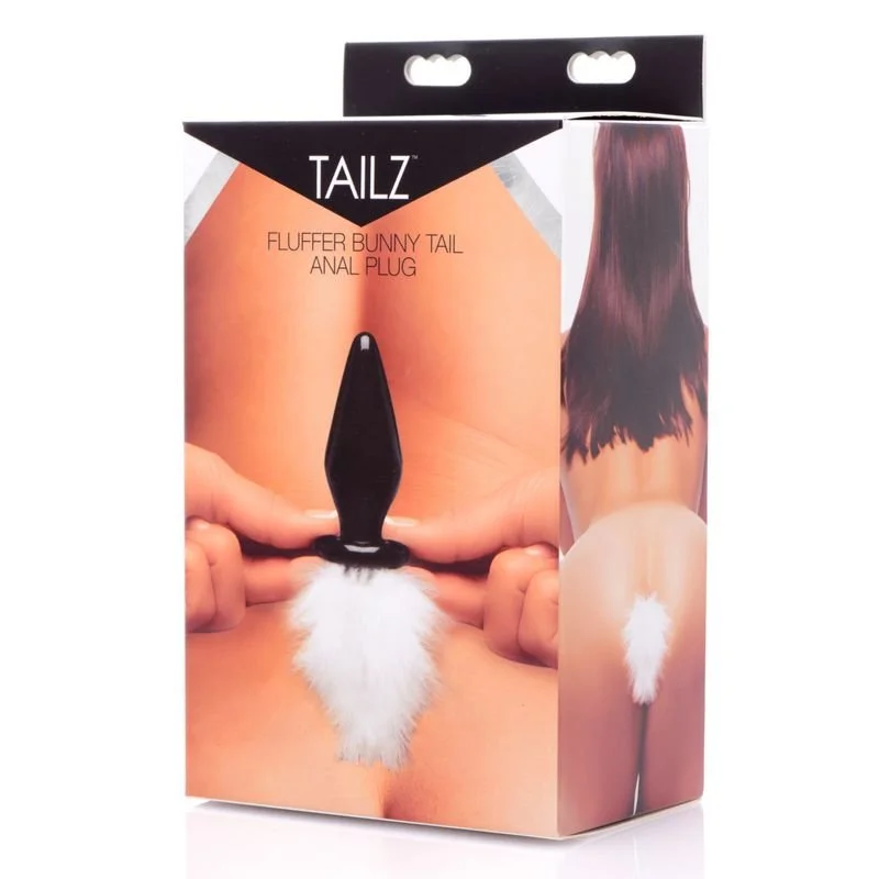 Tailz White Fluffer Bunny Tail Glass Anal Plug