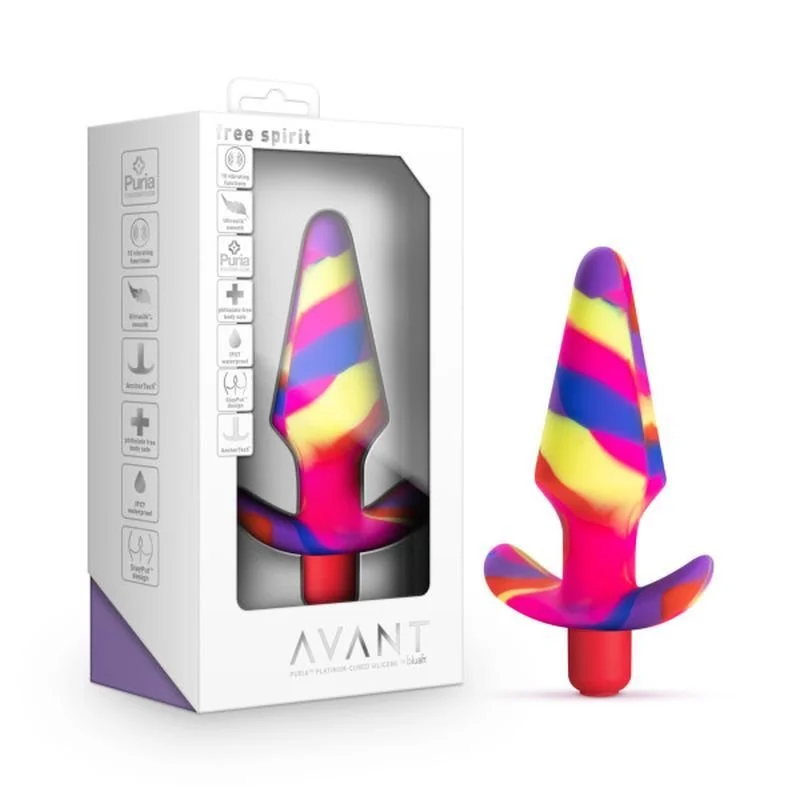 Avant Free Spirit Scarlet Silicone Vibrating Butt Plug - Rainbow