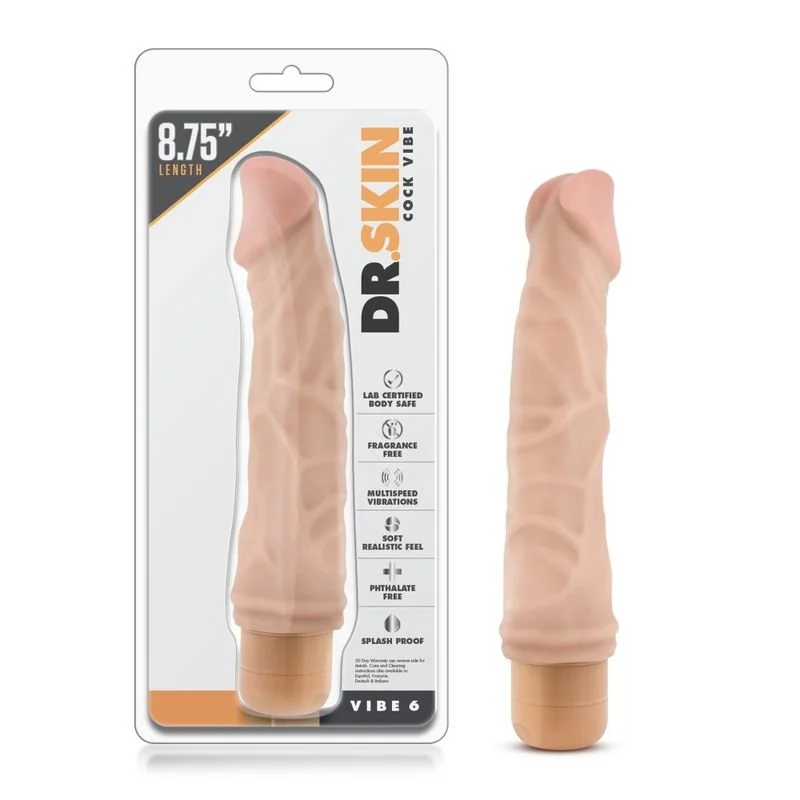 Dr Skin Cock Vibe 6 8.5in Vibrating Cock Beige Vibrator 8.5" - Beige