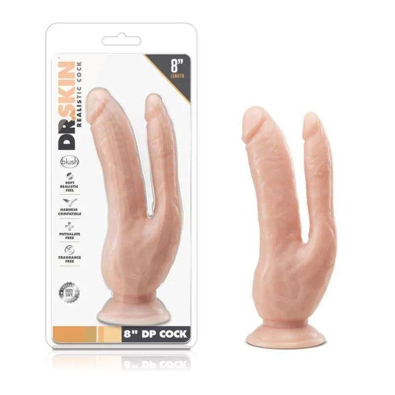 Dr Skin DP Cock Dildo 8" - Vanilla