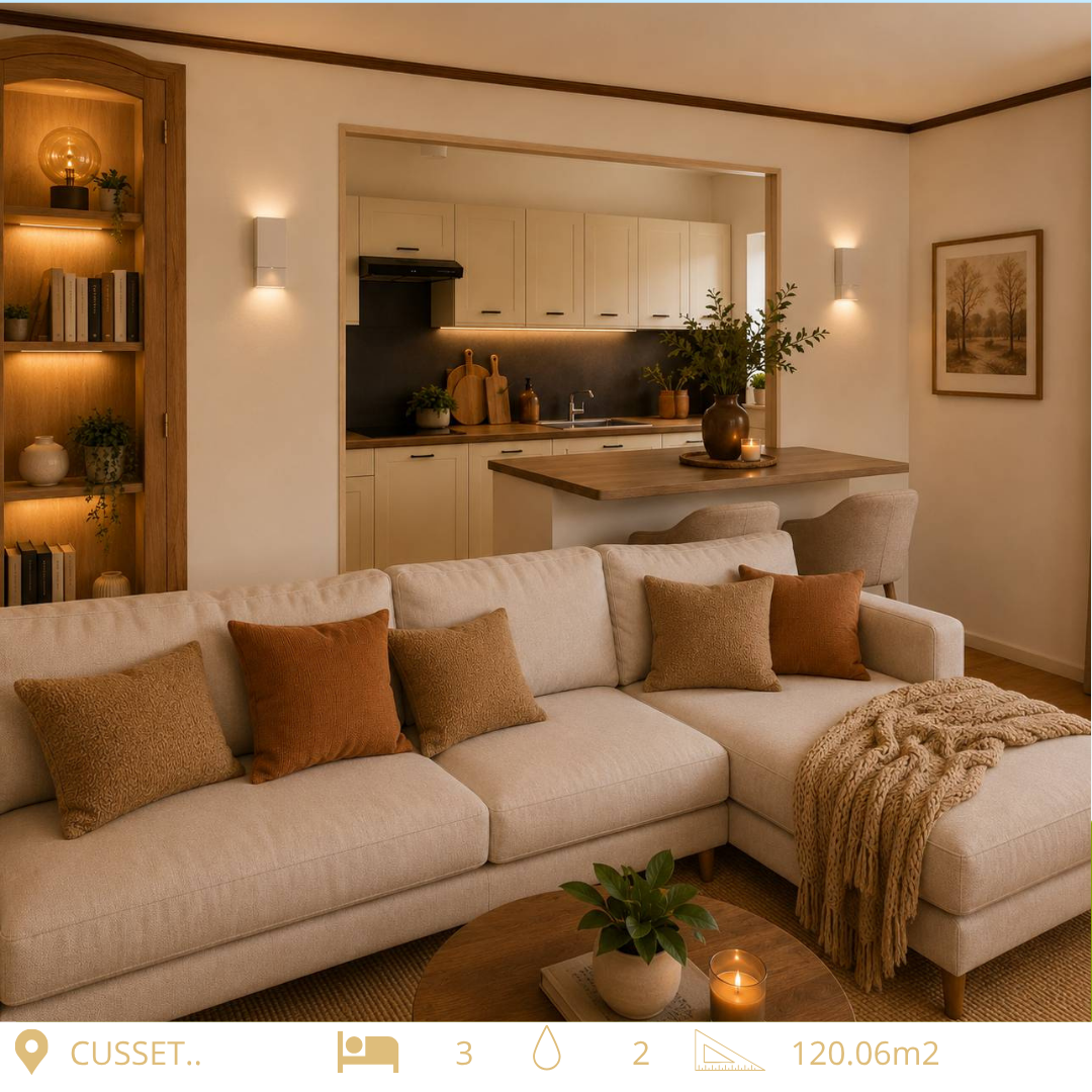 Maison de caractère T5 de 120 m², 3 chambres, centre-ville de Cusset, proche Tour Prisonnière. Poêle à granulés, volets roulants solaires. 229 000 €.