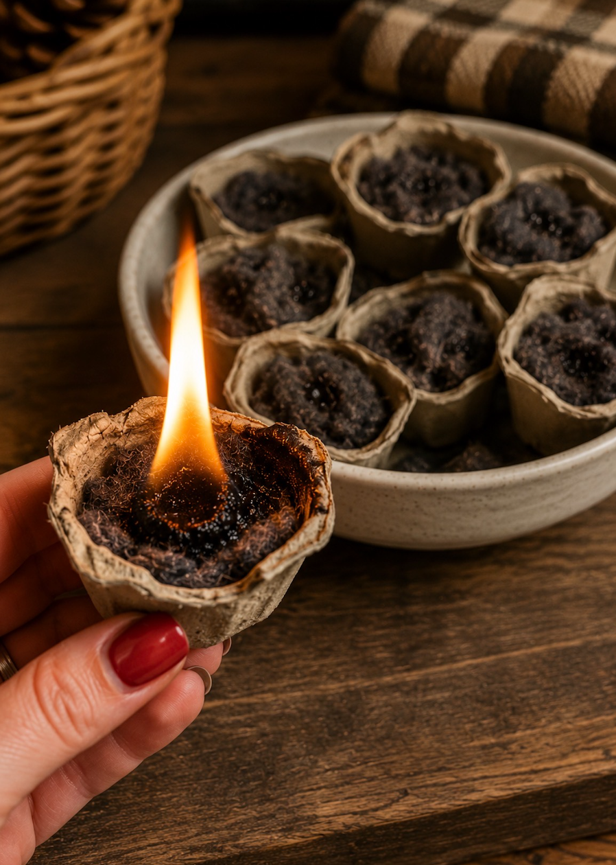 Homemade Fire Starters from Dryer Lint and Egg Cartons
