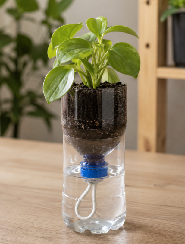 A Wabi-Sabi Self-Watering Planter from a Plastic Bottle