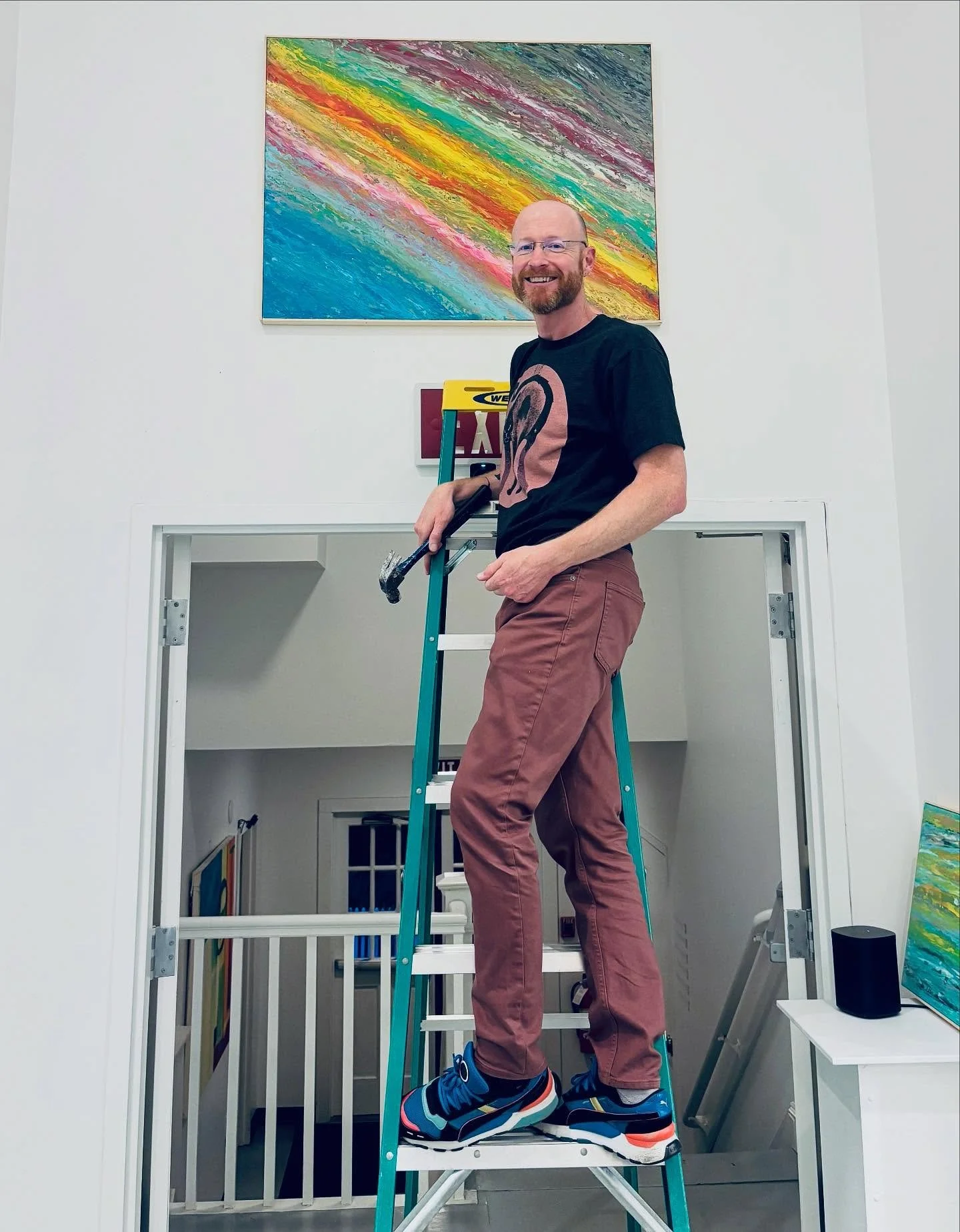 We have lift-off 🚀! Yesterday, five lovely humans jumped in to help me plan, re-plan, and fully hang my show at @ptowncommons. I have never hung a show before and there&rsquo;s zero chance I would love it as much as I do if not for the input and eye