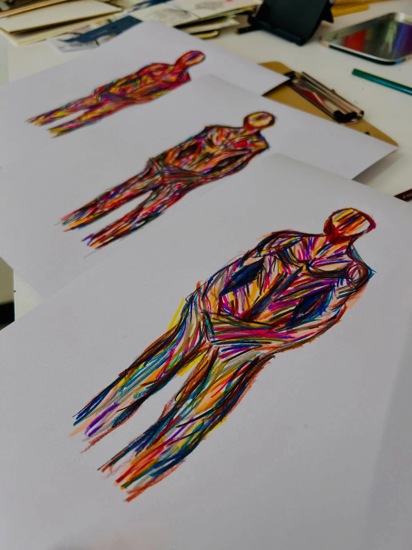 Afternoon studio time with abstract figures and color pencils 🌈