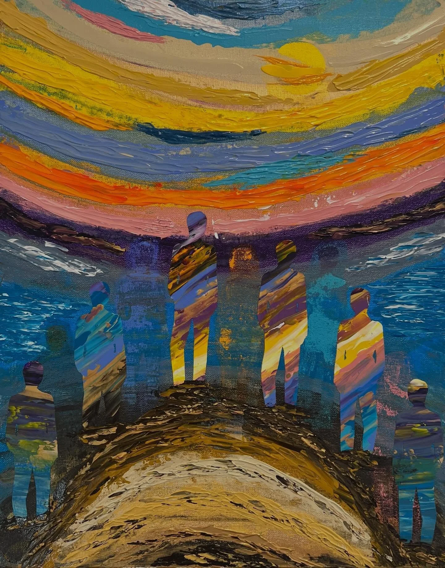 Together at the End of the World, Acrylic on canvas, 16x20 ✨👥👥👥✨