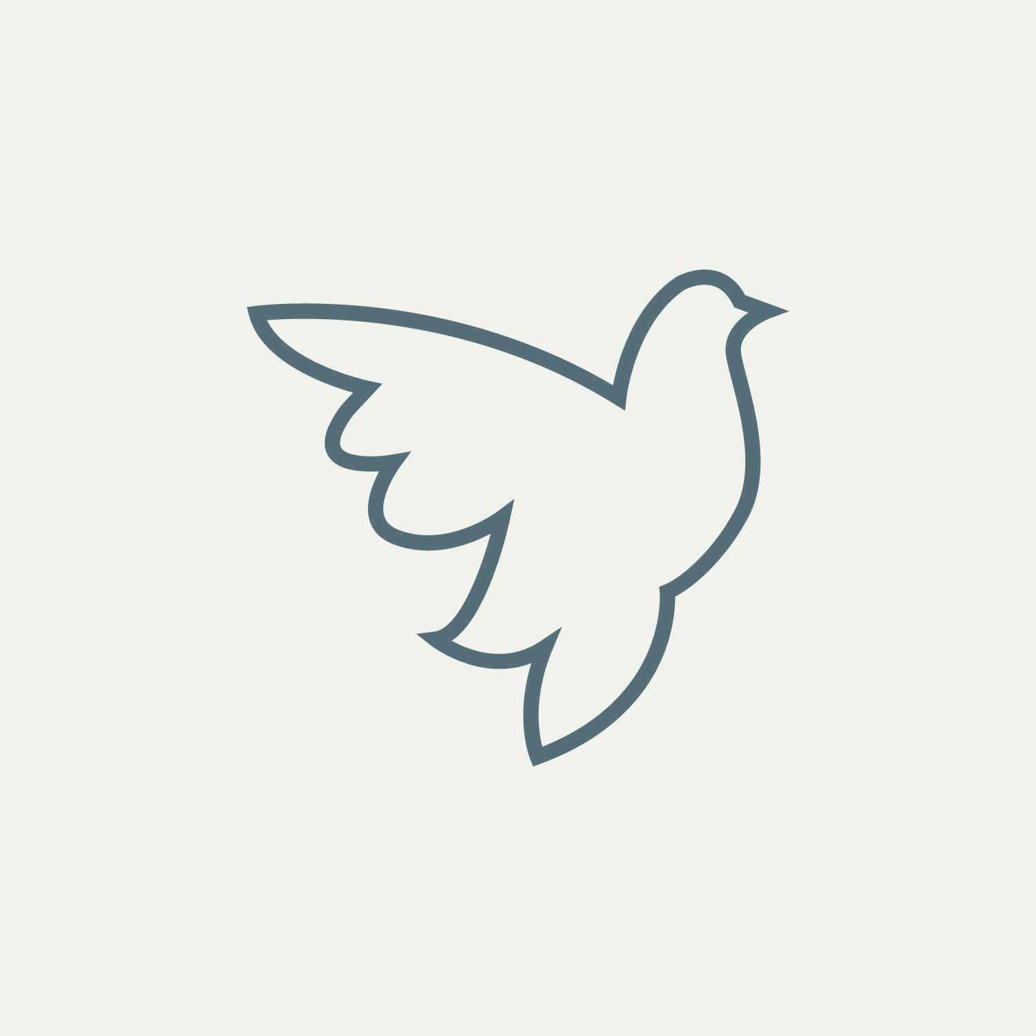Simple outline of a dove in flight, symbolizing peace.