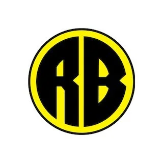 The image features a circular logo with a black background and a yellow border. Inside the circle are the letters 'HB' in a stylized black font.