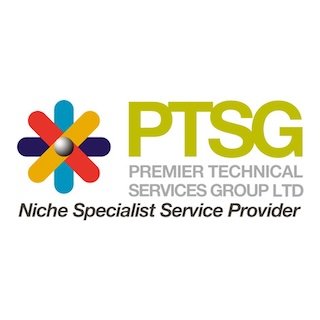 Logo of PTSG, Premier Technical Services Group Ltd, with a multi-colored flower-like design and tagline Niche Specialist Service Provider.