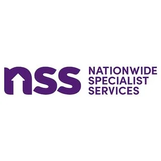 Logo for Nationwide Specialist Services with purple text and an icon of a house integrated into the letters