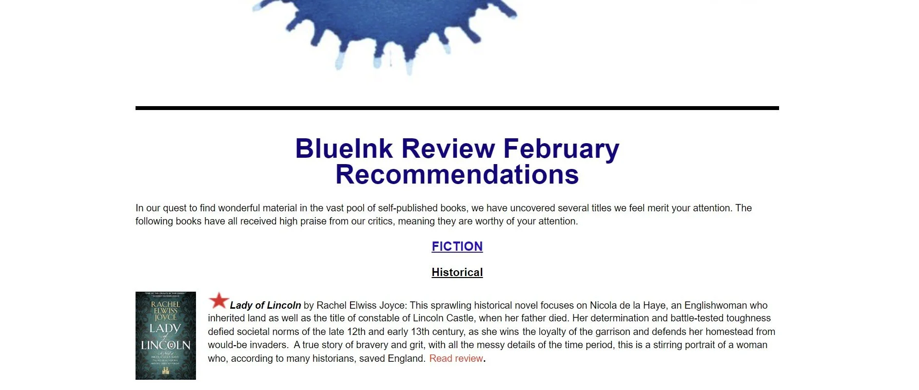 Blue Ink Review Celebrates Lady of Lincoln