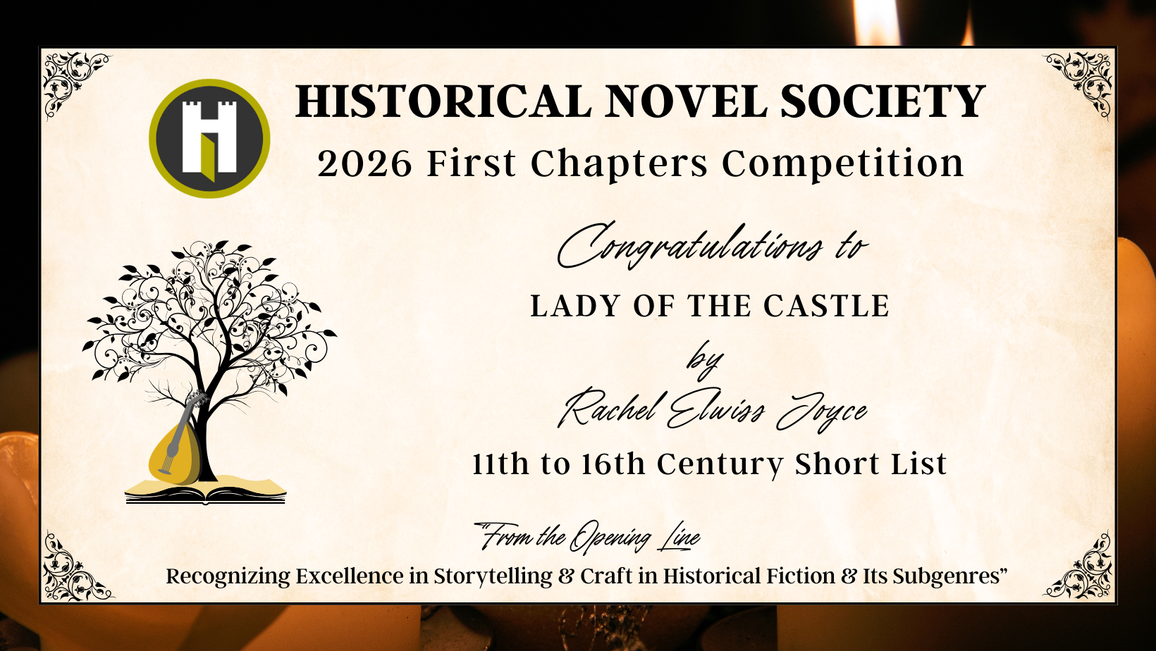 Big News: Lady of the Castle Shortlisted for the HNS First Chapter Competition