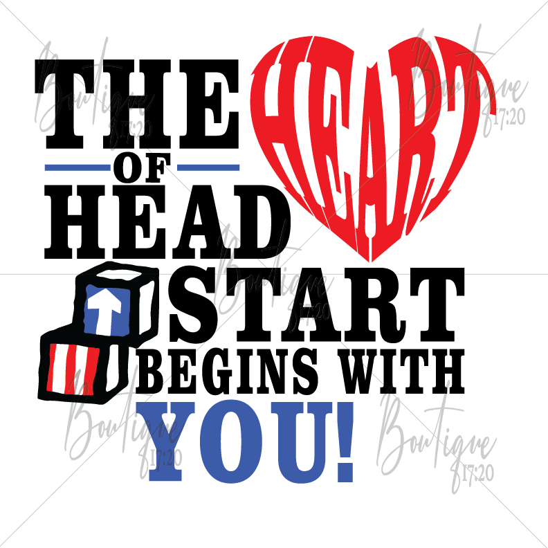 "The Heart of Head Start Begins with You" text with colorful letters and heart graphic.