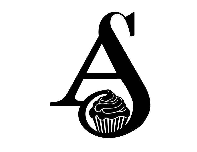 Monogram logo featuring the letter 'A' with a cupcake design incorporated at the bottom.