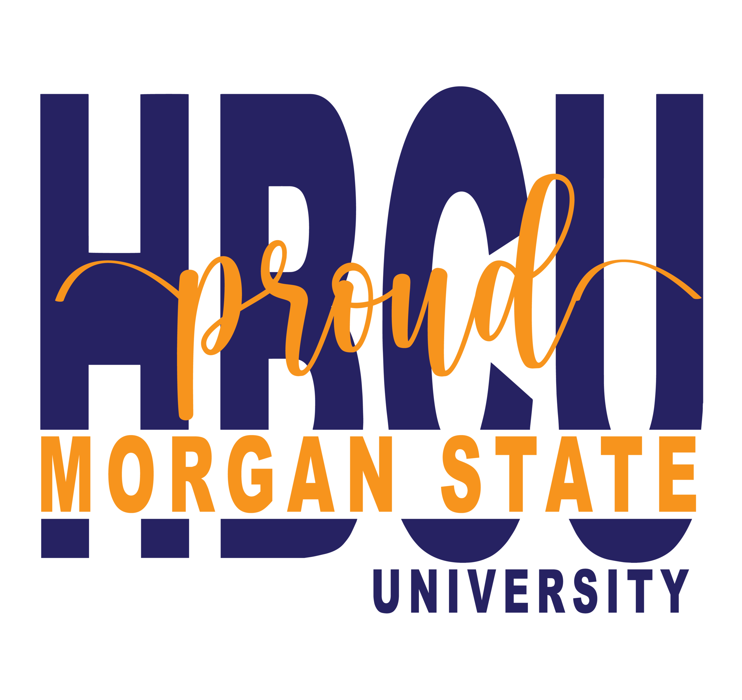 "Proud Morgan State University HBCU" logo with bold and cursive text in blue and orange.